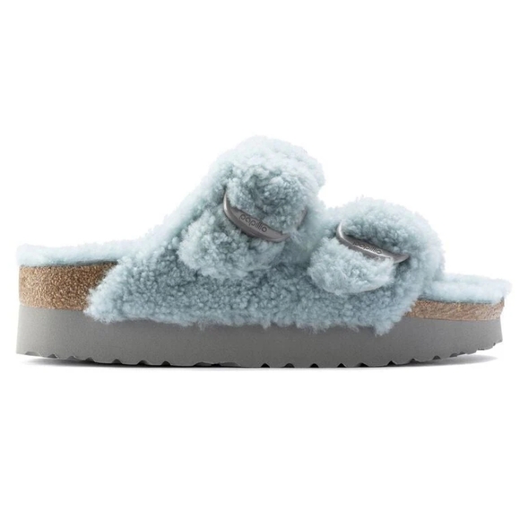 Birkenstock Arizona Teddy Big Buckle Shearling, Faded Aqua, Narrow Fit - Picture 5 of 9